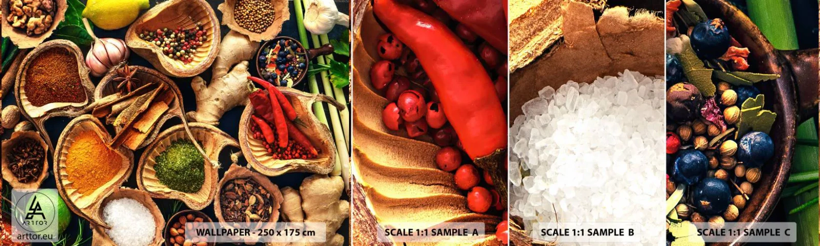 Fotótapéta Minta Öntapadós Deluxe Sticker - Vigyél, amit akarsz - Gasztronómia, Szárított gyógynövények, Fűszerek - 100x30 cm