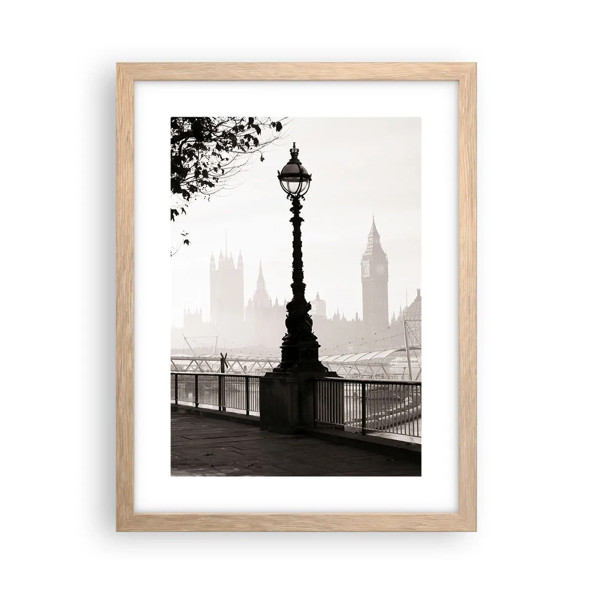 Poszter világos tölgy keretben - Londoni reggel - 30x40 cm