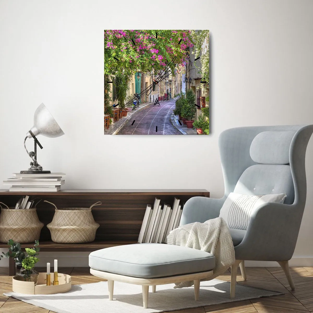 Falióra, Óra - Virágzó sikátor - 40x40 cm