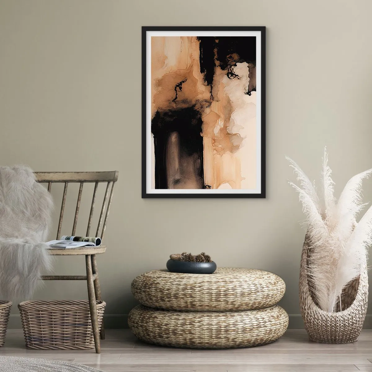 Poszter fehér keretben - Meleg barna árnyalatú absztrakt kompozíció. - 50x70cm - Egy érdekes absztrakció - Modern fali dekoráció nappalihoz és hálószobához ARTTOR