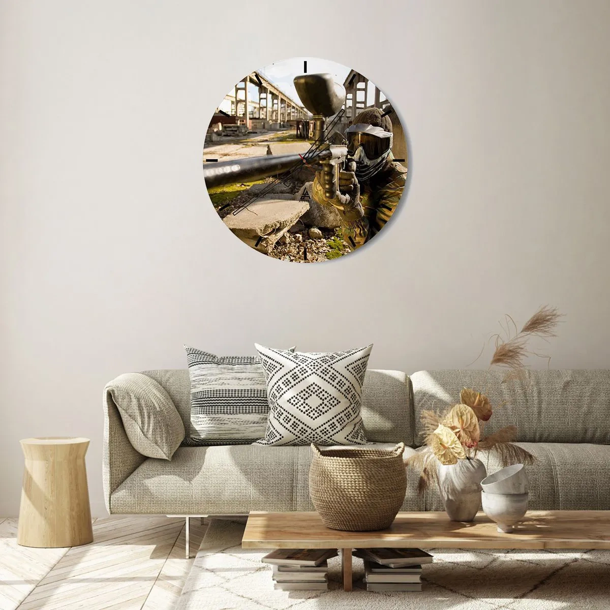 Falióra, Óra - Paintball ipari környezetben - 30x30cm - Te is hős lehetsz - Modern fali dekoráció nappalihoz, konyhához és hálószobához ARTTOR
