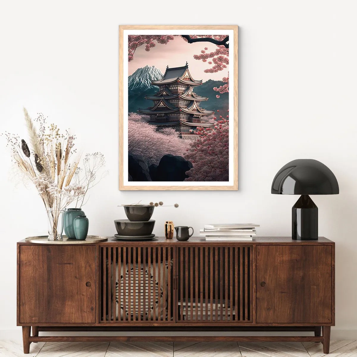 Poszter világos tölgy keretben - A cseresznyevirágzás országa - 70x100 cm