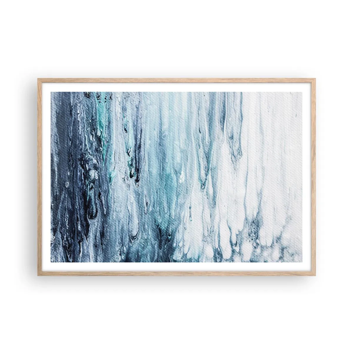 Poszter világos tölgy keretben - Kék jégcsapok - 100x70 cm