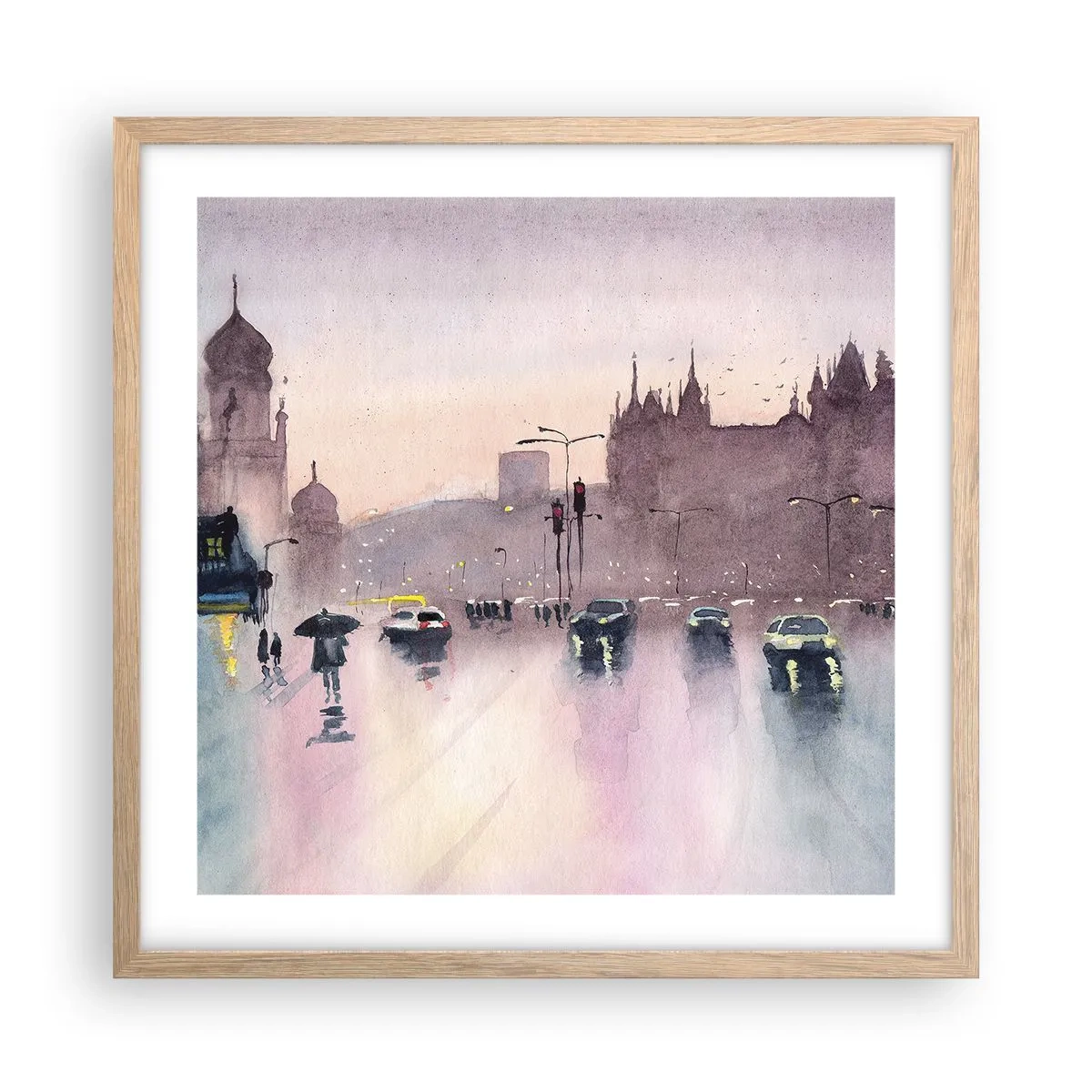 Poszter világos tölgy keretben - Az esős ködben - 50x50 cm