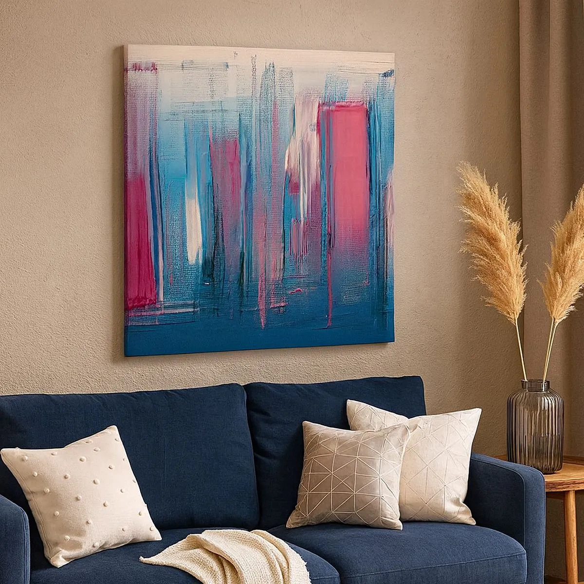 Vászonkép - Függőleges kompozíció kék és piros színekben - 30x30 cm