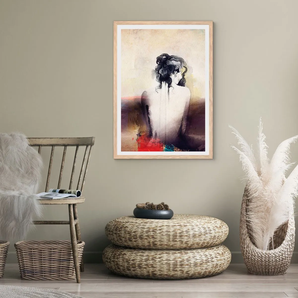 Poszter világos tölgy keretben - Sima vonalak, ovális formák - 50x70 cm