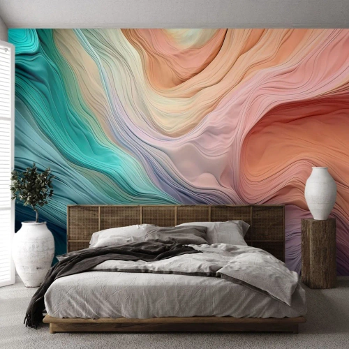 Fotótapéta Premium Sand - Szivárványos hullám - Pasztell, Absztrakció, Struktúra - 100x70 cm