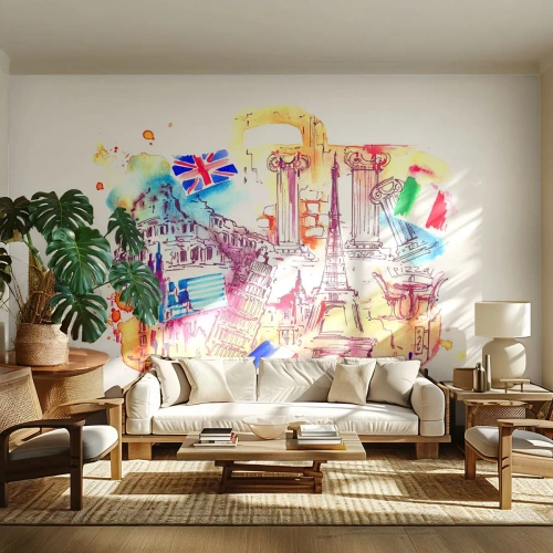 Öntapadós Fotótapéta Deluxe Sticker - Európai körút - Absztrakció, Utazások, Bőrönd - 450x315 cm