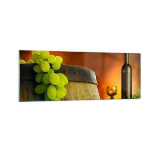 Üveg kép - Csendélet egy üveg borral és egy szőlő fürttel - 140x50 cm