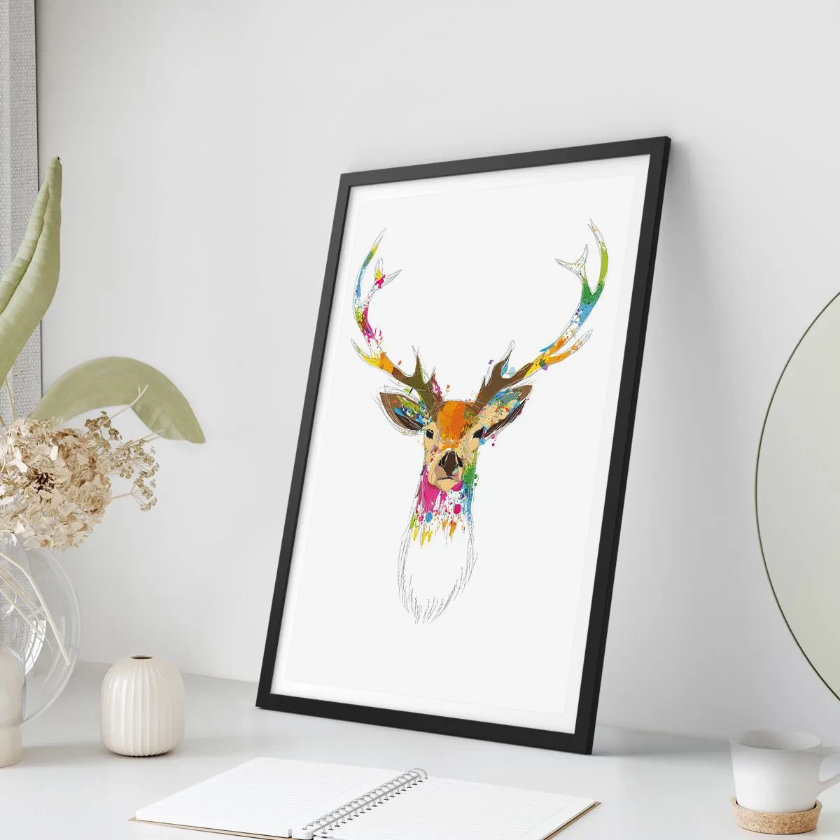 Poszter fehér keretben - Színben fürdő gyengéd szarvas - 40x50 cm