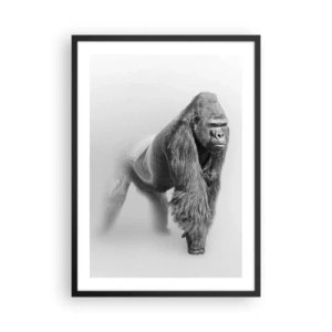 Poszter fehér keretben - Gorilla portréja minimalista háttér előtt - 50x70cm - Magabiztos az erejében - Modern fali dekoráció nappalihoz és hálószobához ARTTOR