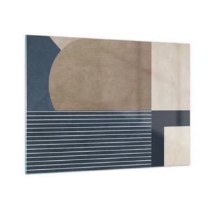 Üveg kép - Minimalista forma körrel és bézs színű vonalakkal - 70x50cm - Az egyszerűség és a kerekség kompozíciója - Modern fali dekoráció nappalihoz és hálószobához ARTTOR