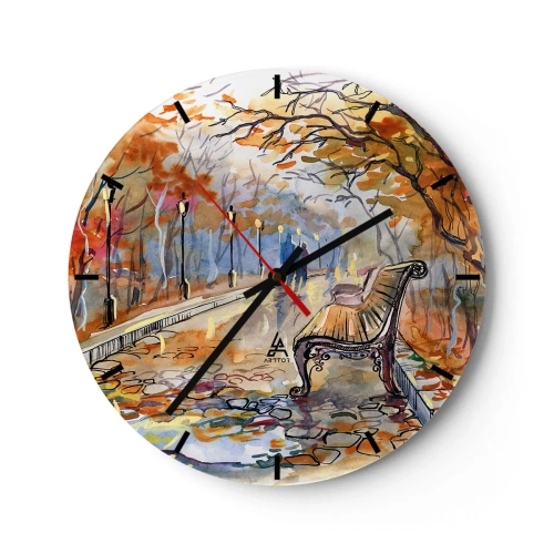 Falióra, Óra - Őszi park paddal akvarell stílusban - 30x30cm - Kiránduljunk együtt az őszbe - Modern fali dekoráció nappalihoz, konyhához és hálószobához ARTTOR