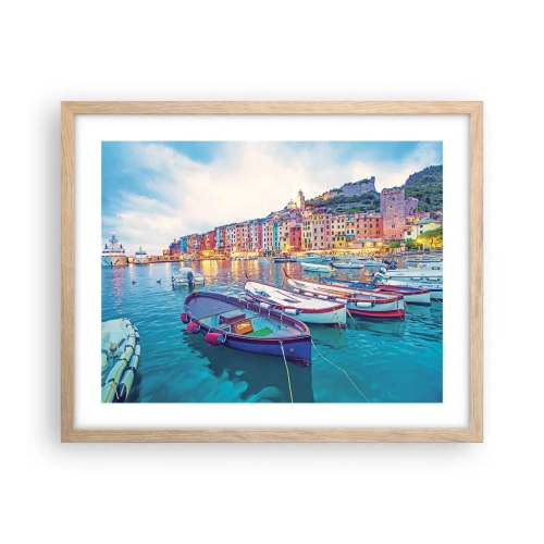 Poszter világos tölgy keretben - Színes este a kikötőben - 50x40 cm