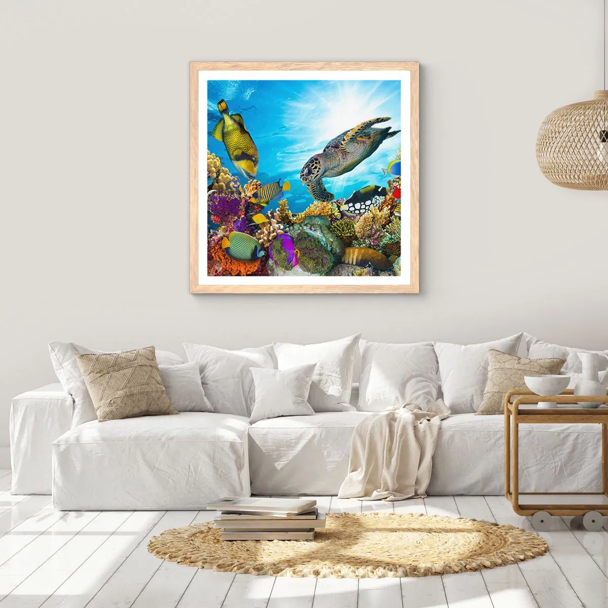 Poszter világos tölgy keretben - Korall sétány - 40x40 cm