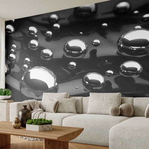 Fotótapéta Premium Sand - A fekete vízből - Absztrakció, Króm golyók, 3D - 100x70 cm