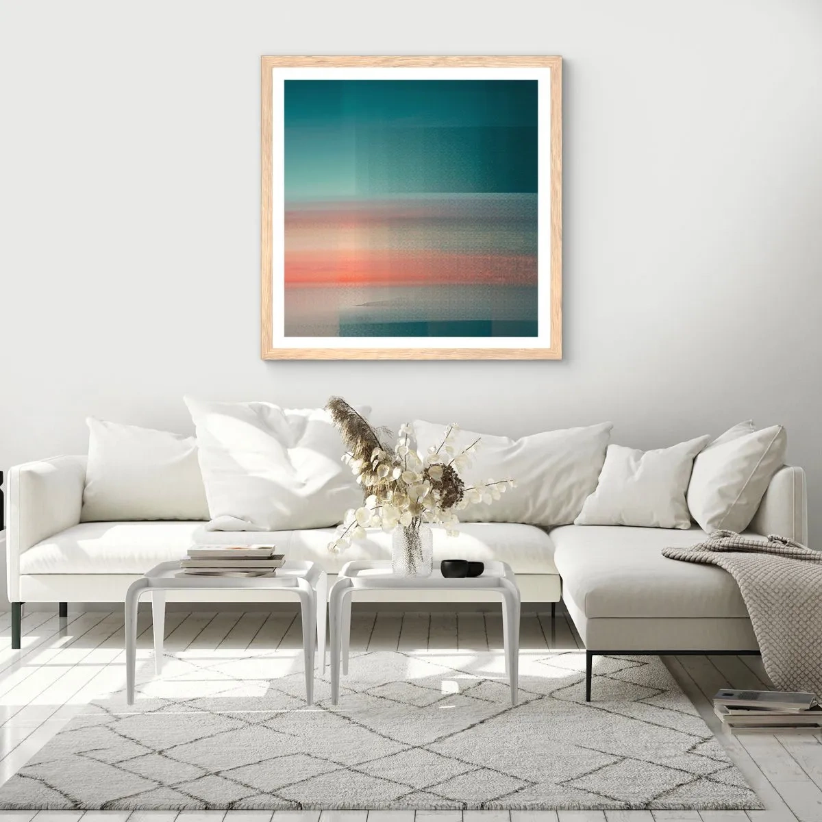 Poszter világos tölgy keretben - Absztrakt: fényhullámok - 50x50 cm