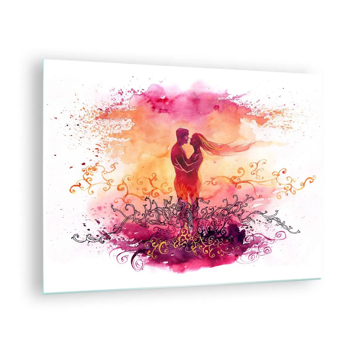 Üveg kép - Egy romantikus pár absztrakt, meleg színekben - 70x50cm - Egy szív! Olyan kevés kell nekem... - Modern fali dekoráció nappalihoz és hálószobához ARTTOR
