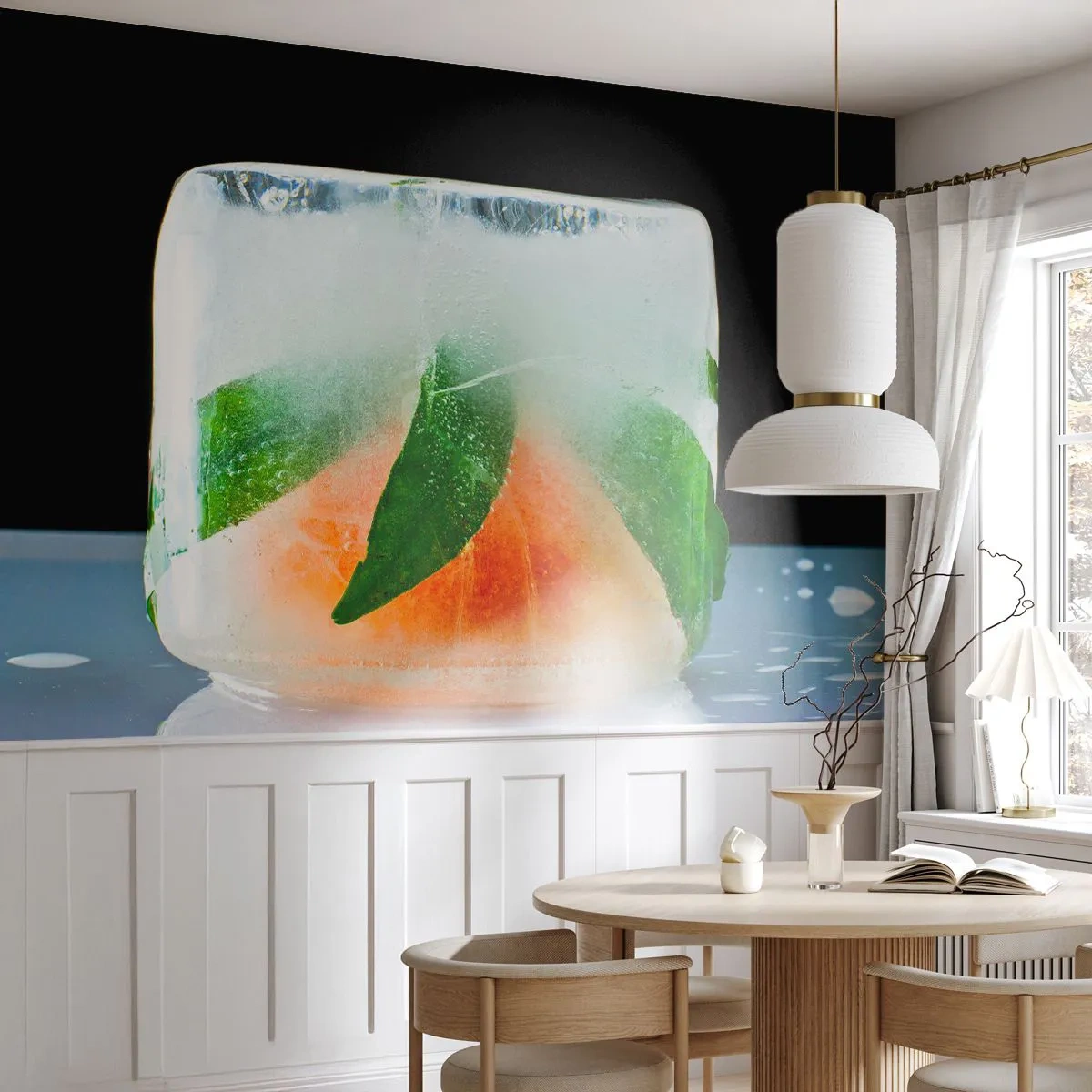 Fotótapéta Premium Canvas - Friss és hűvös - Jégkocka, narancs, Mentalevél - 250x175 cm