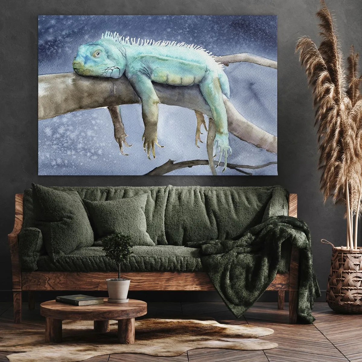 Vászonkép - Kék leguán pihen egy ágon - 70x50cm - Ez jó! - Modern fali dekoráció nappalihoz és hálószobához ARTTOR