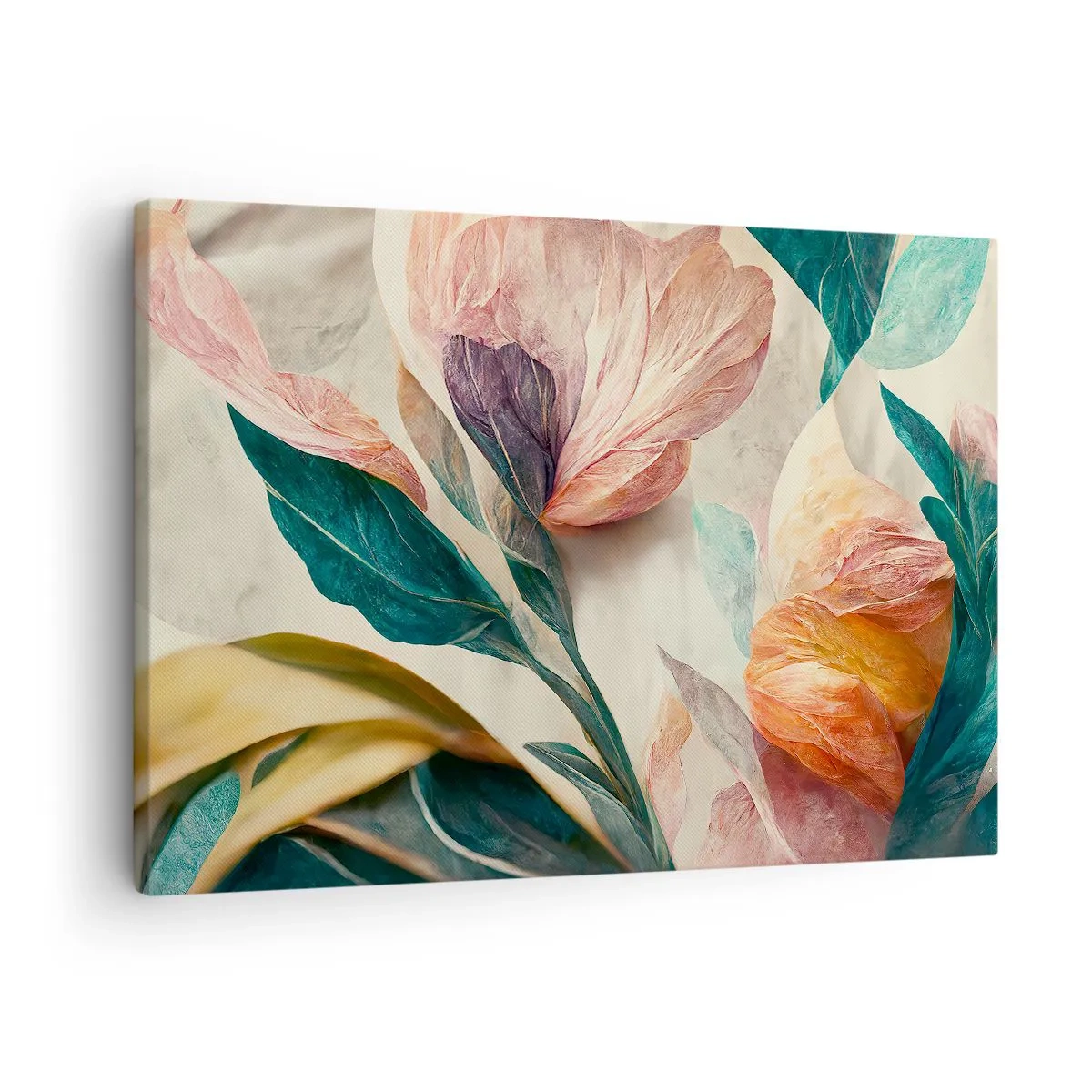 Vászonkép - Színes trópusi stílusú virágok világos háttér előtt - 70x50cm - A déli szigetek virágai - Modern fali dekoráció nappalihoz és hálószobához ARTTOR