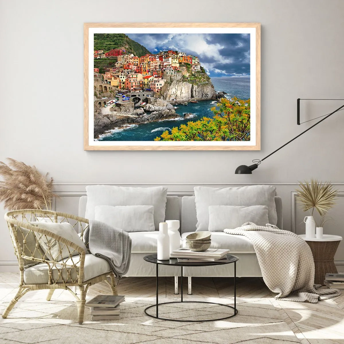 Poszter világos tölgy keretben - Egy csoport a sziklákra simulva - 50x40 cm