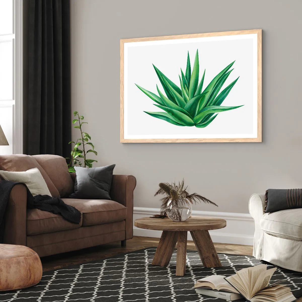 Poszter világos tölgy keretben - Zöld - erő - élet - 100x70 cm