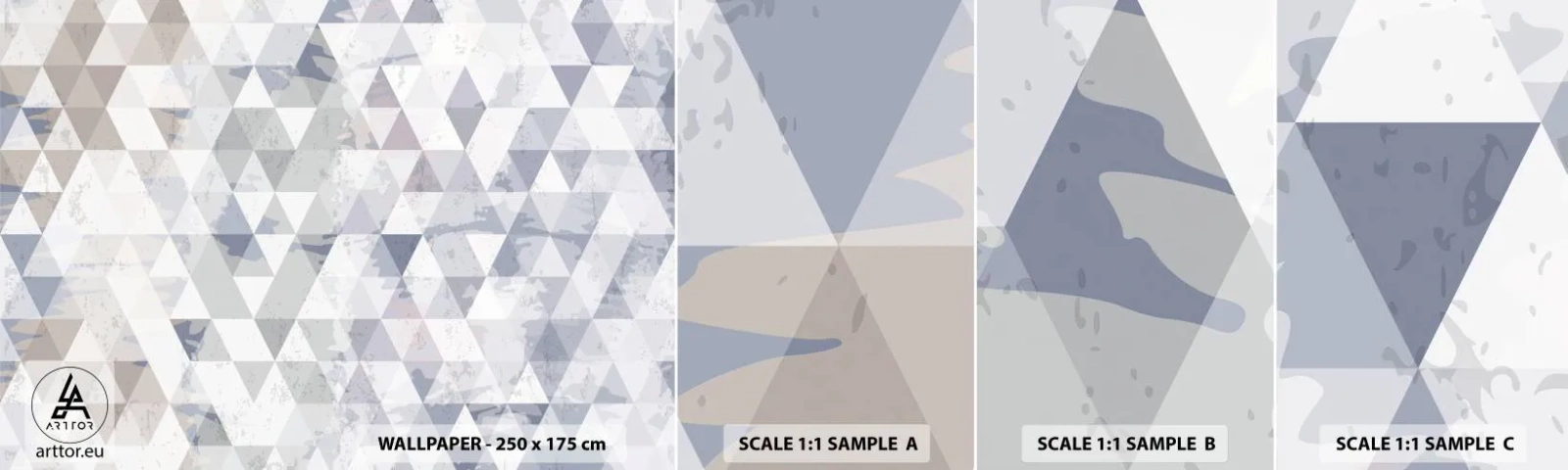 Fotótapéta Minta Öntapadós Deluxe Sticker - Hármas ritmusban - Absztrakció, Darab, Háromszögek - 100x30 cm