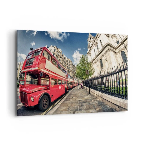 Vászonkép - Londoni utca szürke és piros színben - 120x80 cm