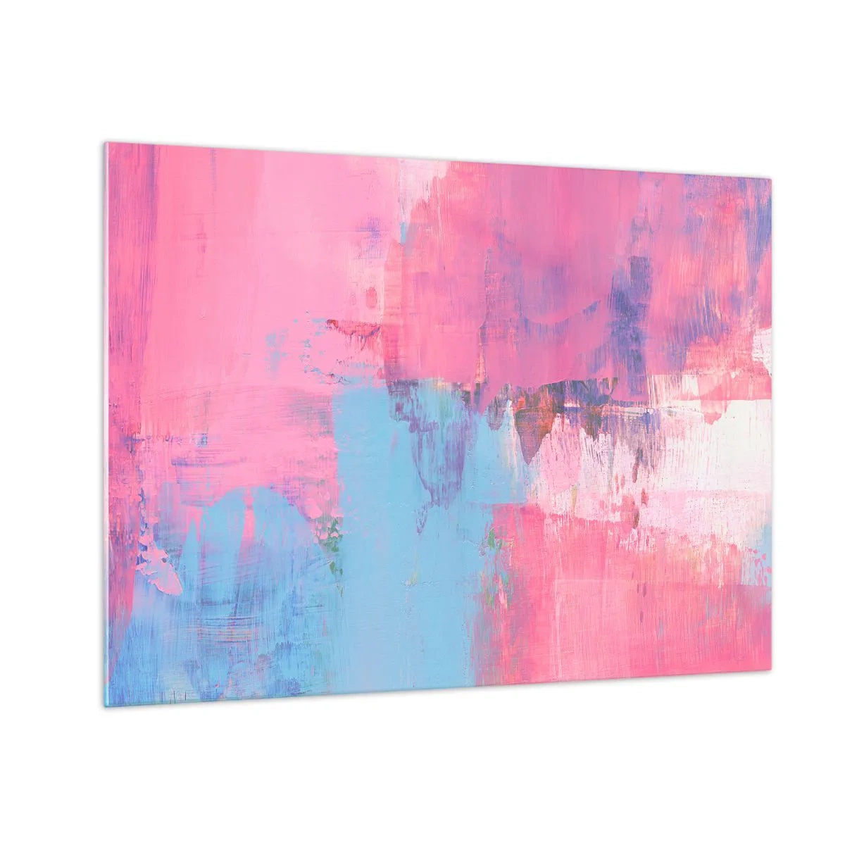 Üveg kép - Energikus absztrakció rózsaszín és kék árnyalatokban - 70x50cm - Rózsaszín, kék és egy csipetnyi fény - Modern fali dekoráció nappalihoz és hálószobához ARTTOR