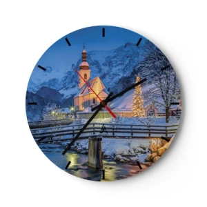 Falióra, Óra - Templom téli környezetben, karácsonyfával - 30x30cm - Karácsonyi hangulat - Modern fali dekoráció nappalihoz, konyhához és hálószobához ARTTOR