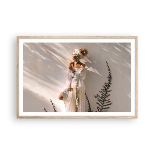Poszter világos tölgy keretben - A nap és a lány - 91x61 cm