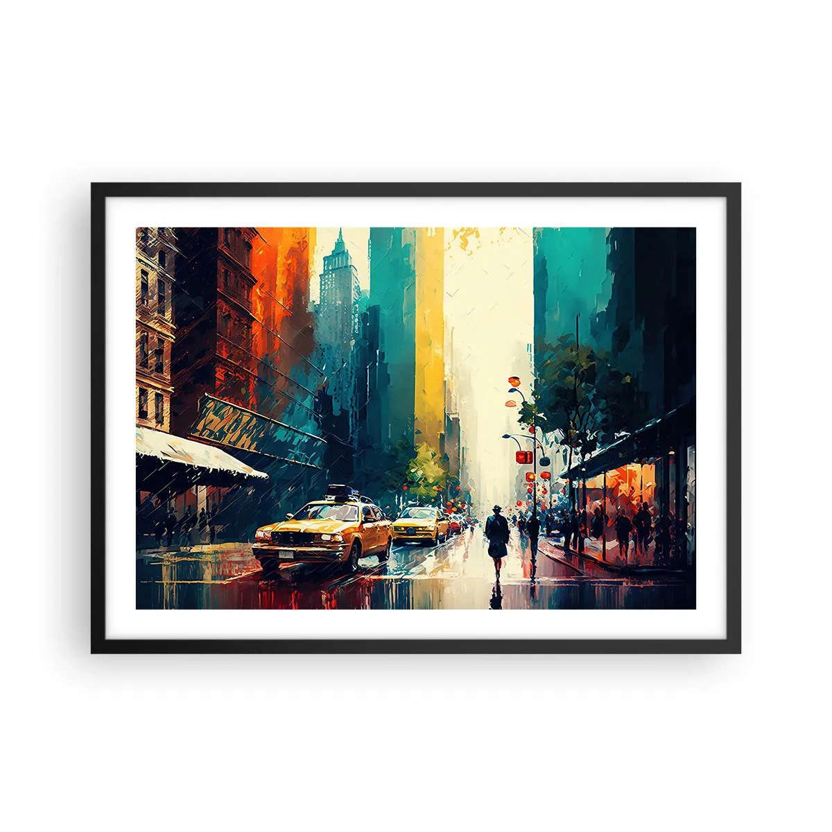 Poszter fehér keretben - New York - itt még az eső is színes. - 70x50 cm