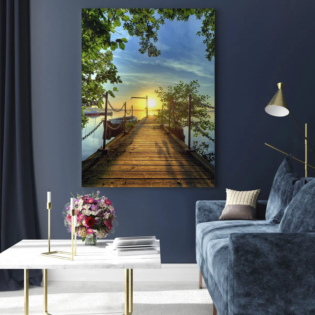 Üveg kép - Naplemente a víz felett - 50x70 cm
