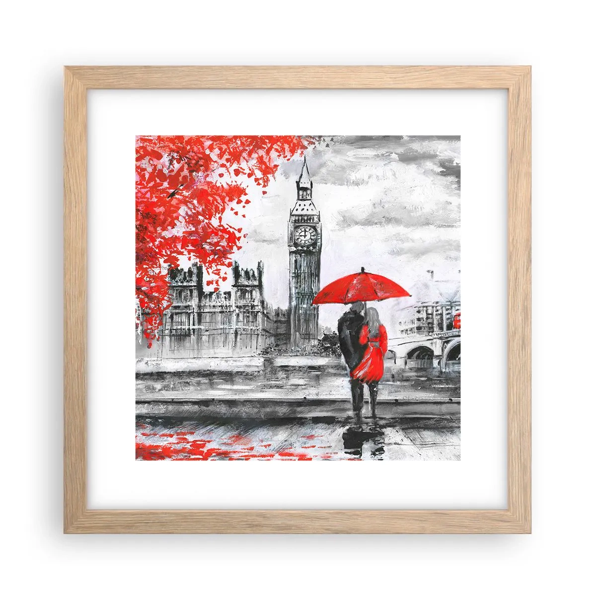 Poszter világos tölgy keretben - Szerelmesek Londonban - 30x30 cm