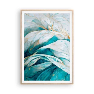 Poszter világos tölgy keretben - Kék absztrakció arany motívummal - 70x100 cm