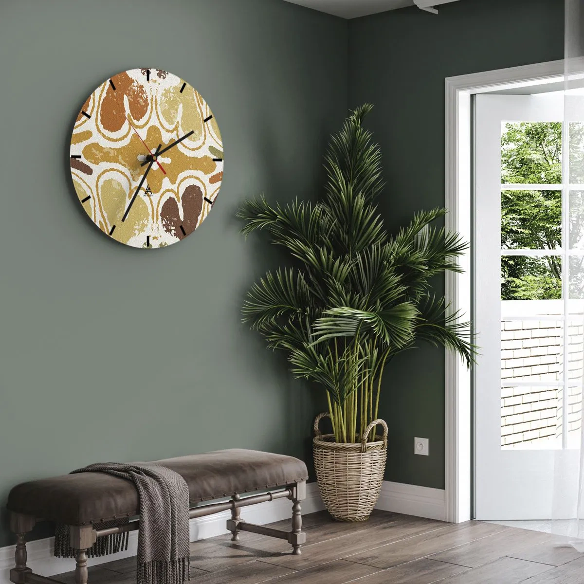 Falióra, Óra - Szimmetrikus minták meleg földszínekben - 30x30cm - Érzelmes absztrakció - Modern fali dekoráció nappalihoz, konyhához és hálószobához ARTTOR