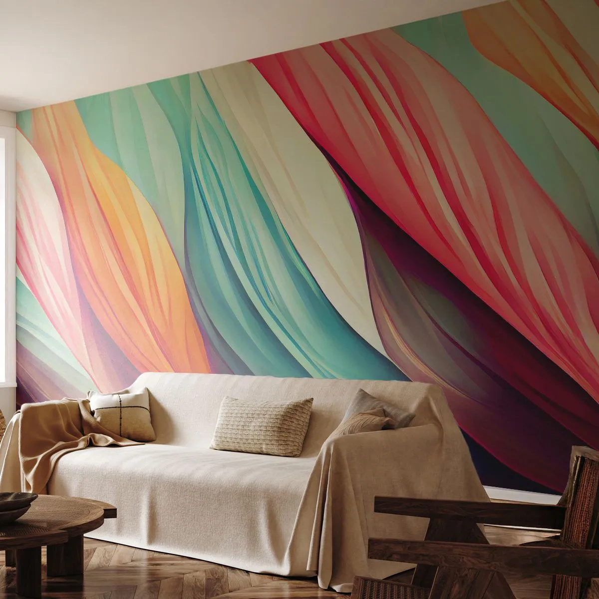 Fotótapéta Premium Canvas - Szivárványos szövés - Pasztell, Vonalak, Absztrakció - 450x315 cm