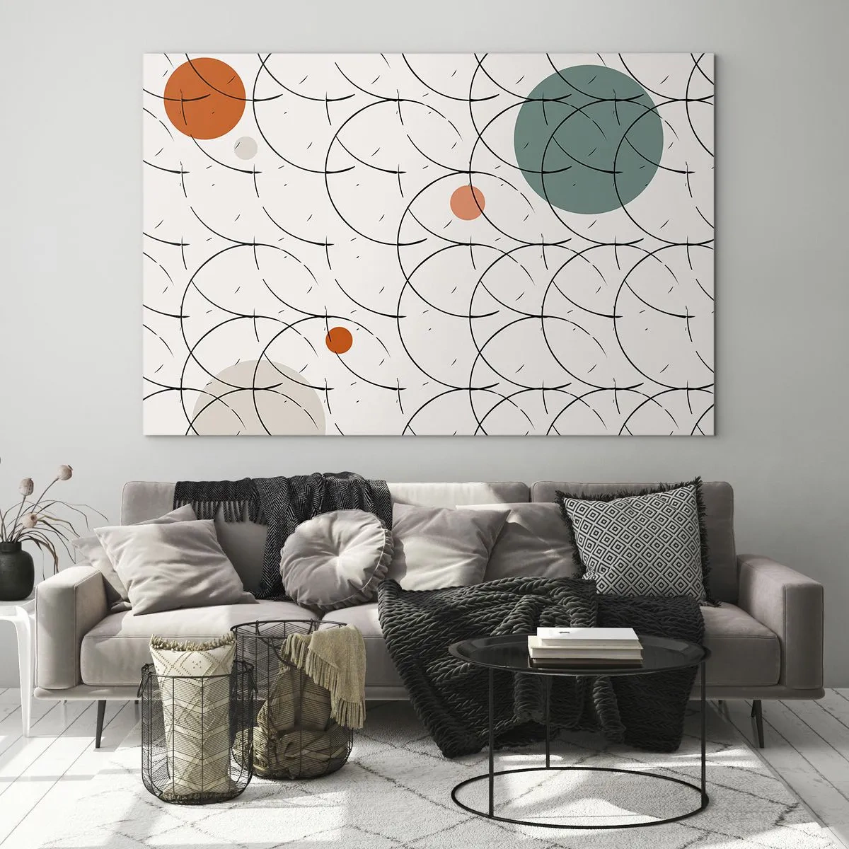 Üveg kép - Színes körök és fekete vonalak világos háttéren pop art stílusban. - 70x50cm - A pop-art szellemében - Modern fali dekoráció nappalihoz és hálószobához ARTTOR