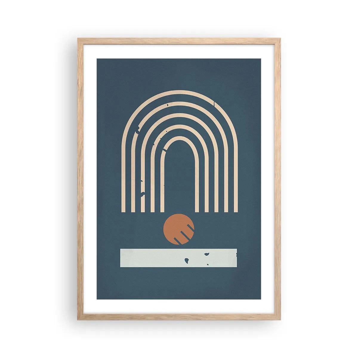 Poszter világos tölgy keretben - Geometria sötétkék háttéren - 50x70 cm