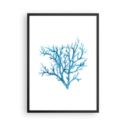 Poszter fehér keretben - Kék korall akvarell stílusú fehér alapon - 50x70cm - Tengeri filigrán - Modern fali dekoráció nappalihoz és hálószobához ARTTOR