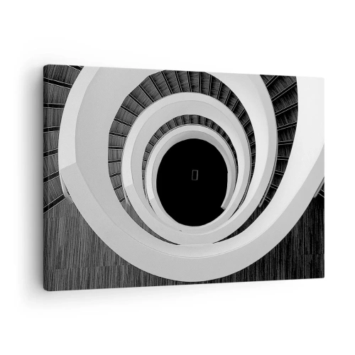 Vászonkép - Fekete-fehér csigalépcső modern stílusban - 70x50cm - Lényegre törő - Modern fali dekoráció nappalihoz és hálószobához ARTTOR