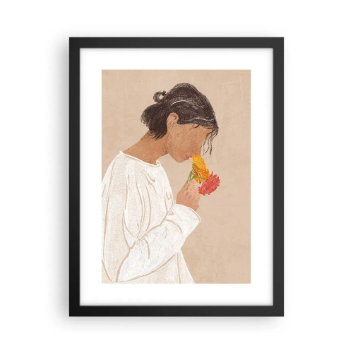 Poszter fehér keretben - Lány és virágok - 30x40 cm