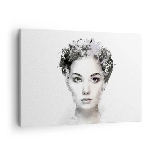 Vászonkép - Egy művészi portré egy nőről finom absztrakt díszítésekkel. - 70x50cm - Rendkívül stílusos portré - Modern fali dekoráció nappalihoz és hálószobához ARTTOR