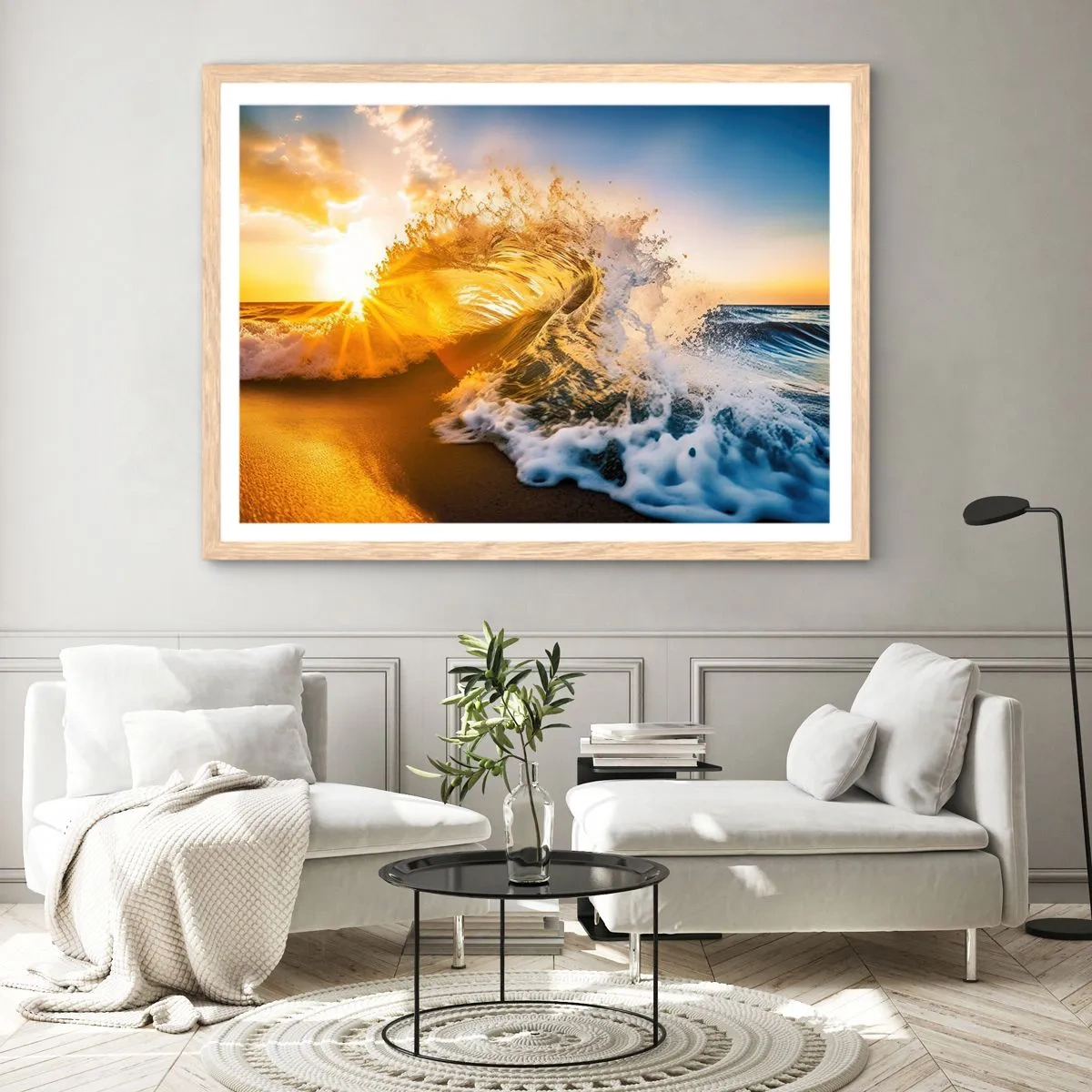 Poszter világos tölgy keretben - Játék a homokban - 100x70 cm