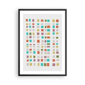 Poszter fehér keretben - Színes geometrikus négyzetek világos háttér előtt - 50x70cm - Ismeretlen játék - Modern fali dekoráció nappalihoz és hálószobához ARTTOR
