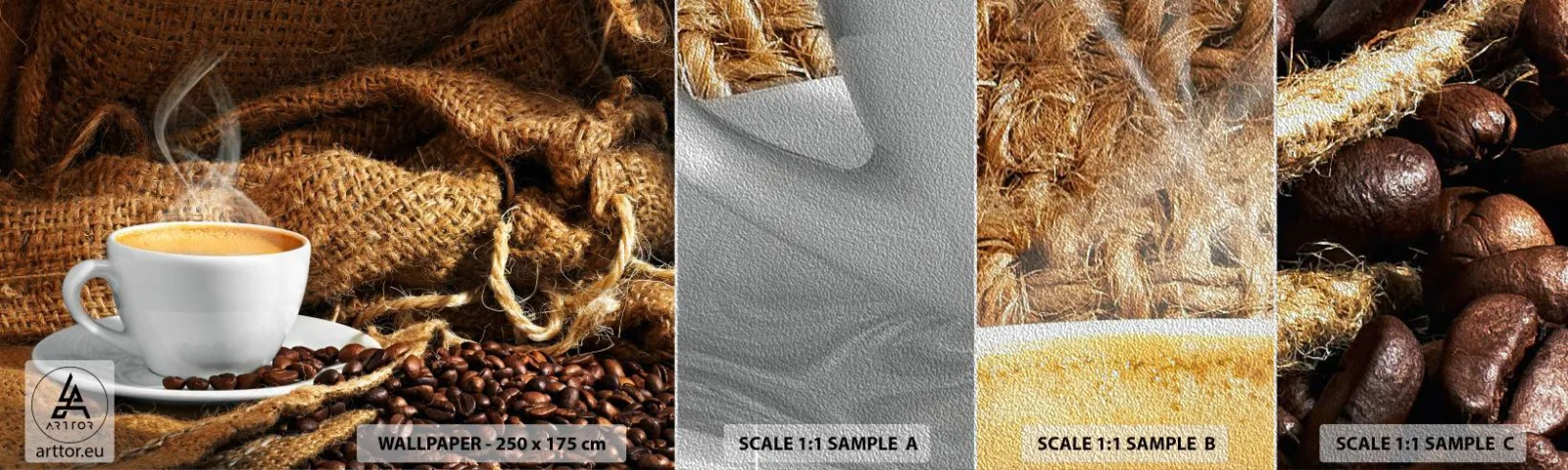 Fotótapéta Minta Premium Sand - A mokka illata és a mézes folyadék sűrűsége - Gasztronómia, Kávé, csésze kávé - 100x30 cm