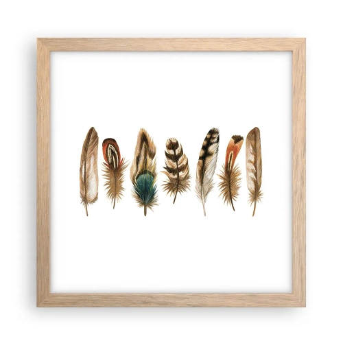 Poszter világos tölgy keretben - Tollas variáció - 30x30 cm