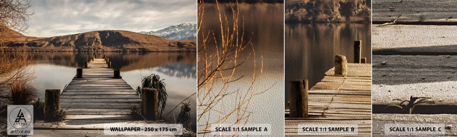 Fotótapéta Minta Premium Sand - Táj a csendben - Tájkép, Híd, Tó - 100x30 cm