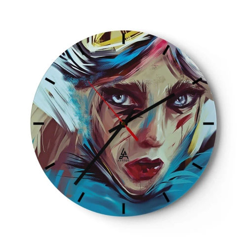Falióra, Óra - Egy kifejező portré egy nőről intenzív színekkel - 30x30cm - Utcai harcos - Modern fali dekoráció nappalihoz, konyhához és hálószobához ARTTOR